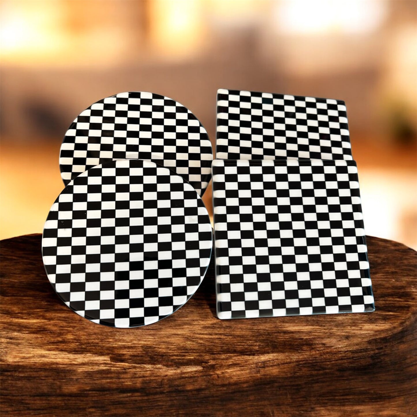 Checkered Ceramic Coaster Set