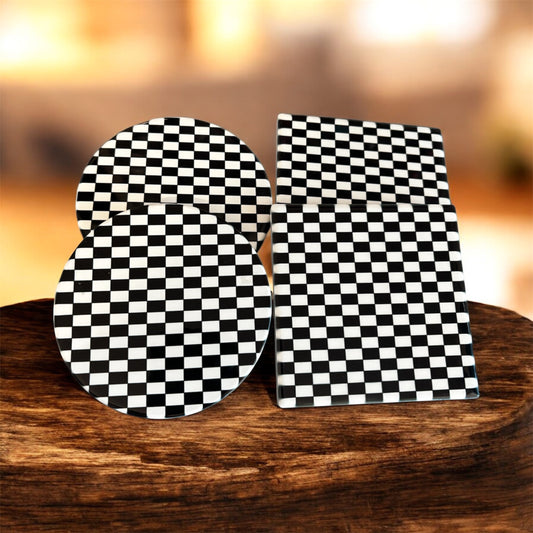 Checkered Ceramic Coaster Set